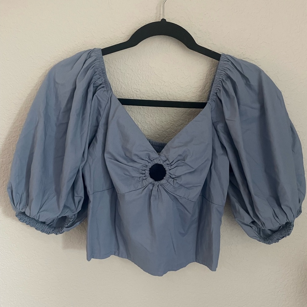Abercrombie & Fitch Light Blue Puff Sleeve Blouse